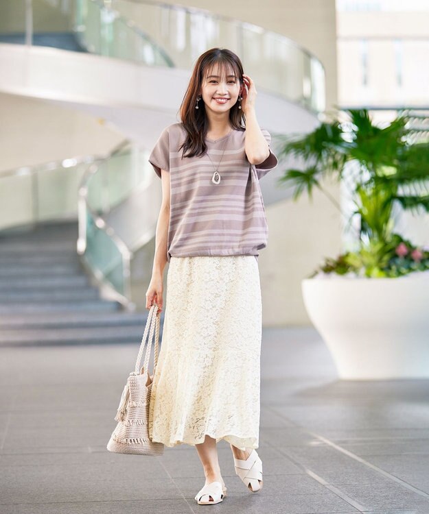 Tiaclasse 【洗える】マルチボーダーフレンチスリーブニット ピンク×ライトピンク