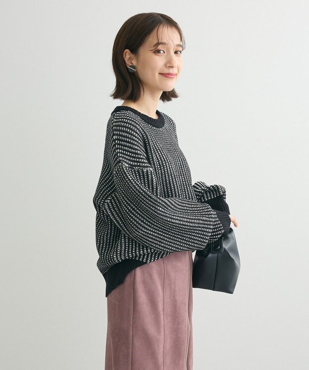 Green Parks ・ＥＬＥＮＣＡＲＥ　ＤＵＥ　タック編バイカラーニット Black