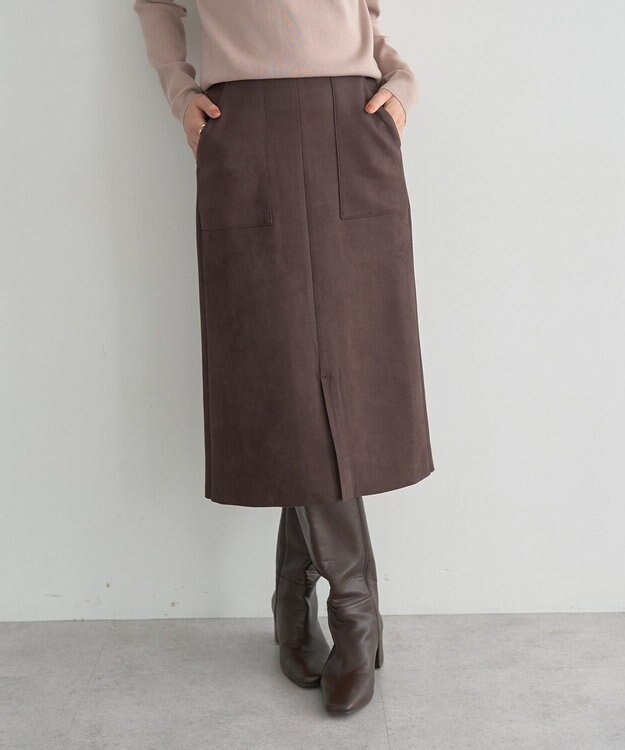 YECCA VECCA ハイウエストフェイクスエードスカート Brown
