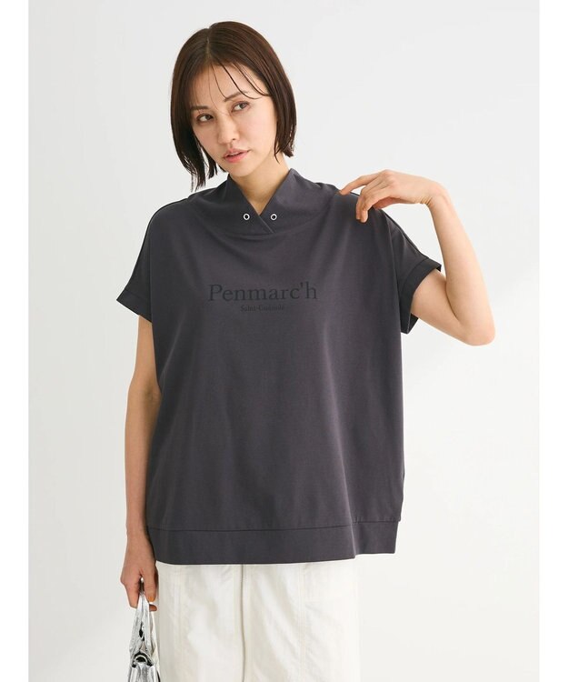 Green Parks フレンチスリーブ抜け襟カットプルオーバー Charcoal Gray