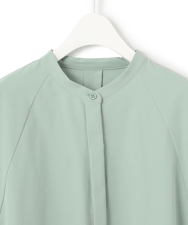 ICB 【洗える】ヴィンテージスパンブロード  バンドカラー長袖ブラウス オパールグレー系