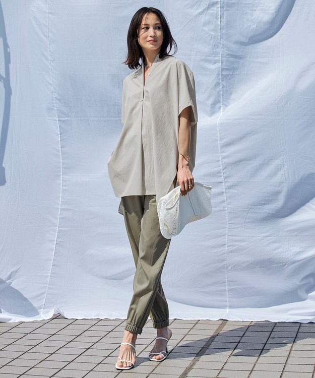 ICB 【洗える】 キュプラナイロンストレッチ ジョグパンツ オリーブ系