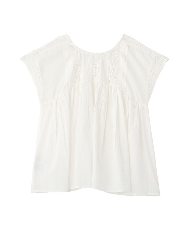 earth music&ecology 【WEB・一部店舗限定】【綿100％】レース＆ピンタックフレンチブラウス Off White