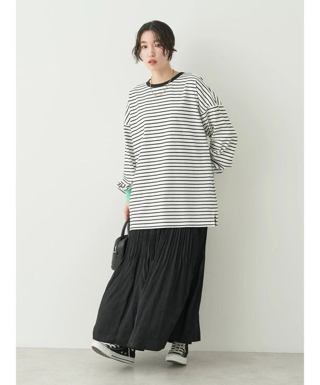 earth music&ecology トリカラーボーダーロンＴＥＥ Off White