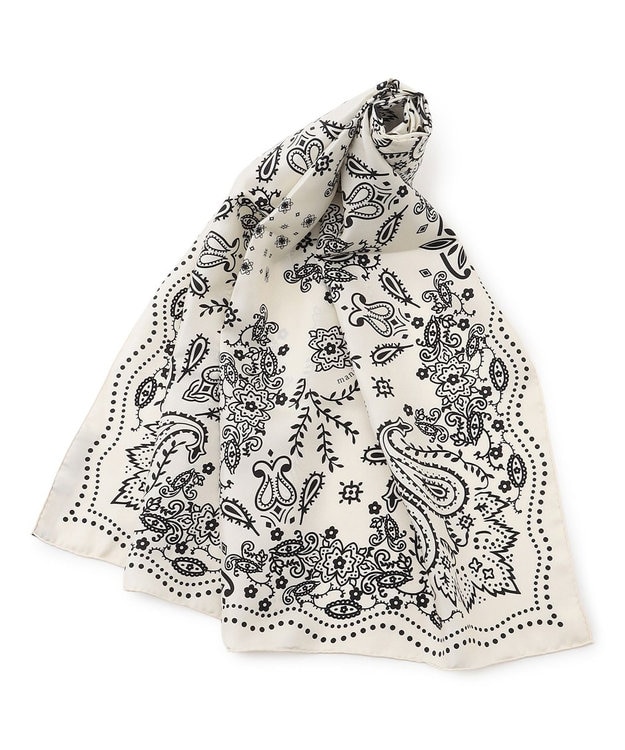 23区 manipuri カレイドバンダナ シルク スカーフ アイボリー系