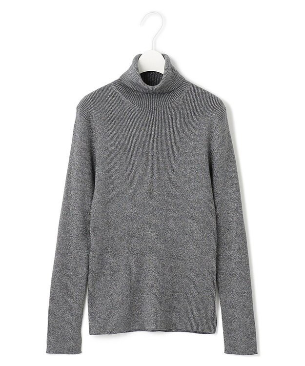 ICB 【洗える】エクストラファインメリノリブ タートルネックニット グレー系ラメ