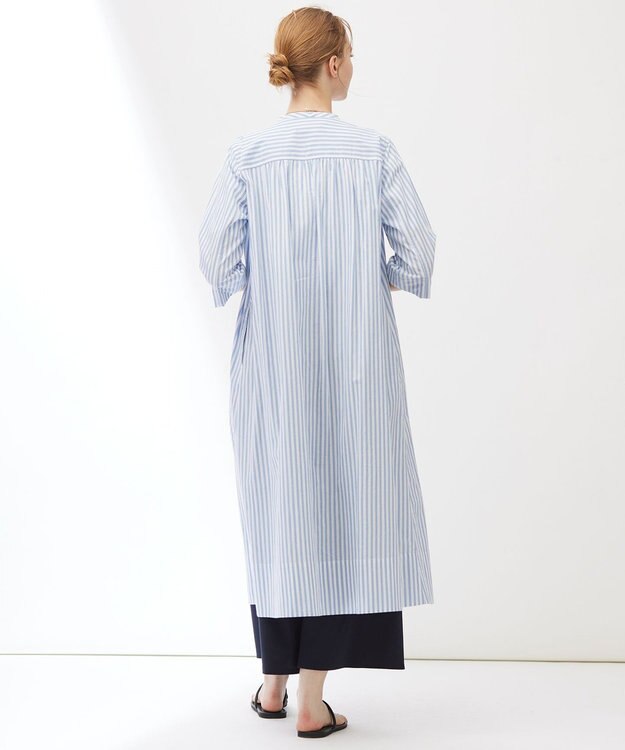 23区 【Indian Factory】コットンポプリン タックディテール シャツワンピース ブルーストライプ