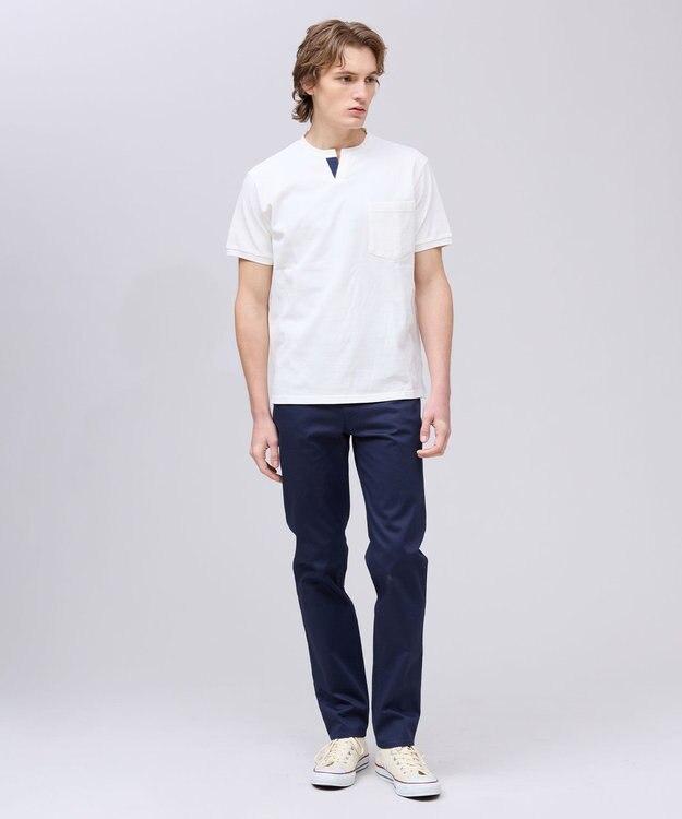 J.PRESS MEN コットンカノコ キーネックポケット Tシャツ ホワイト系