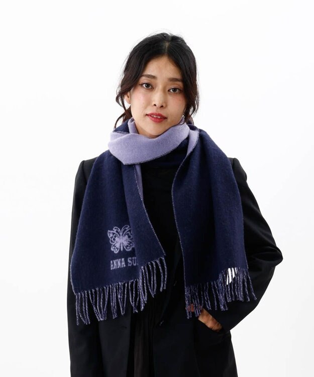 AURORA 【 ANNA SUI（アナ スイ）】ウールリバーシブルマフラー パープル