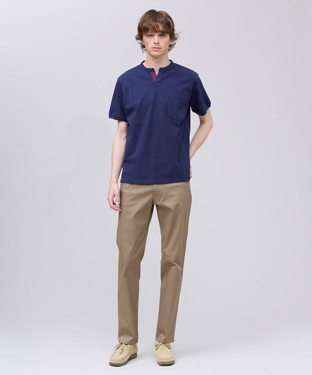 J.PRESS MEN コットンカノコ キーネックポケット Tシャツ ネイビー系