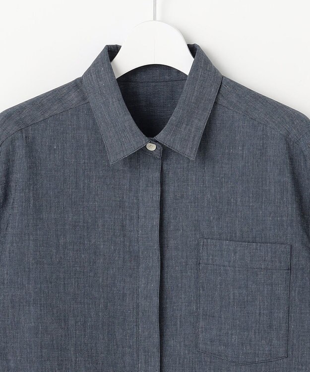 自由区 L 【セットアップ対応】ソフトリネンダンガリー シャツ ネイビー