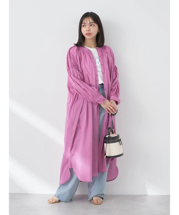 earth music&ecology コットンボイルギャザーワンピース Purple