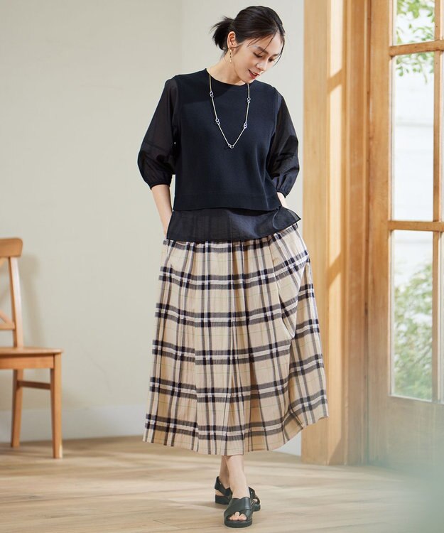 自由区 L 【カタログ掲載・洗える】シアーブライトチェック スカート ベージュ