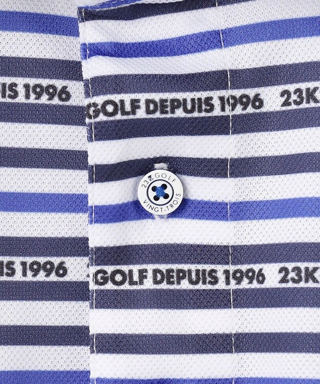 23区GOLF 【MEN】【吸水速乾・UVケア】ボーダーロゴ 半袖シャツ ネイビー系1