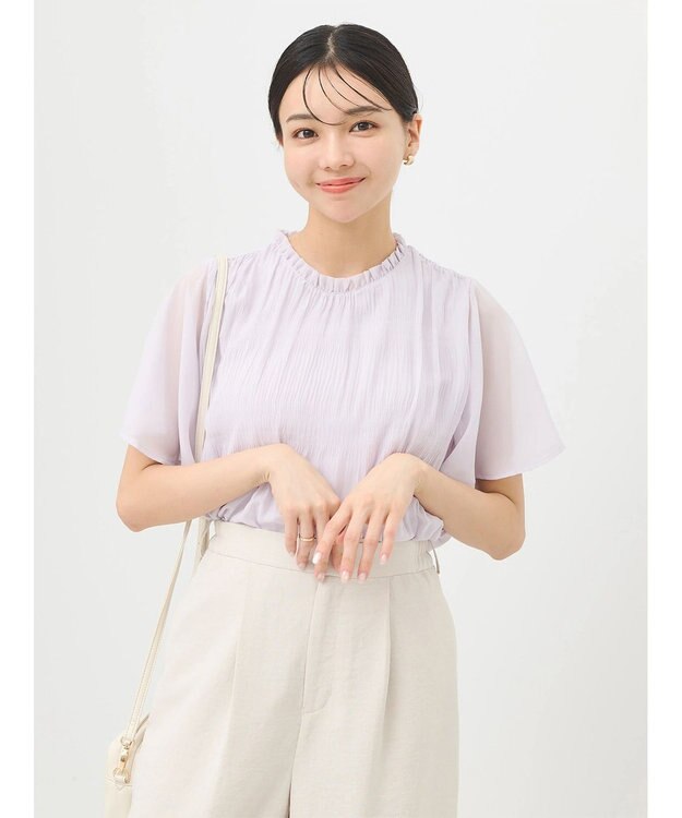 earth music&ecology マジョリカプリーツ半袖ブラウス Pink