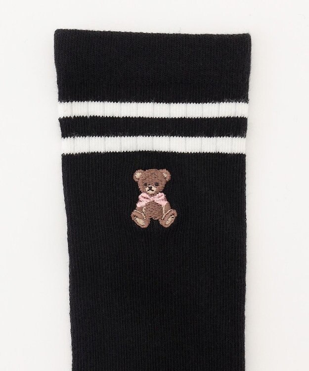 ANY KIDS クマ刺繍 ニーハイソックス ブラック