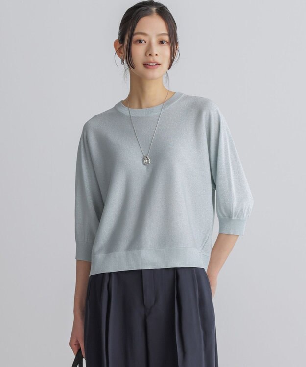 組曲 【前後着用可】ドルマンスリーブライトラメ ニット シルバーブルー系