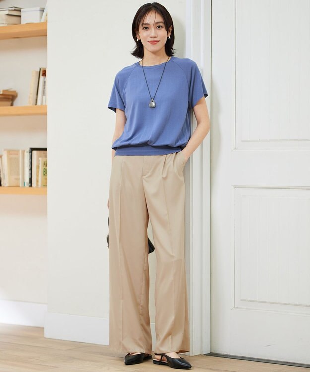 自由区 【接触冷感・UVケア・洗える】ドレーピーラグランスリーブ ニットソー ライトブルー