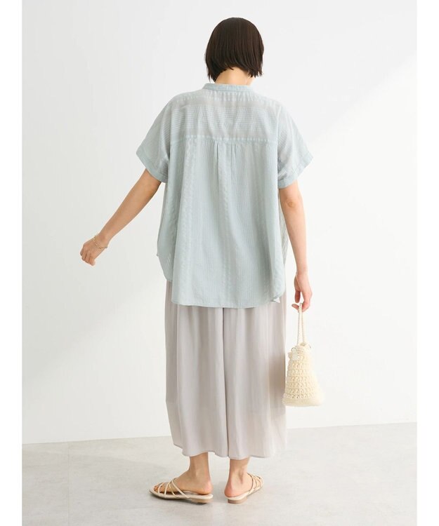 Green Parks インド綿  バンドカラーデザイン５分袖シャツ Mint