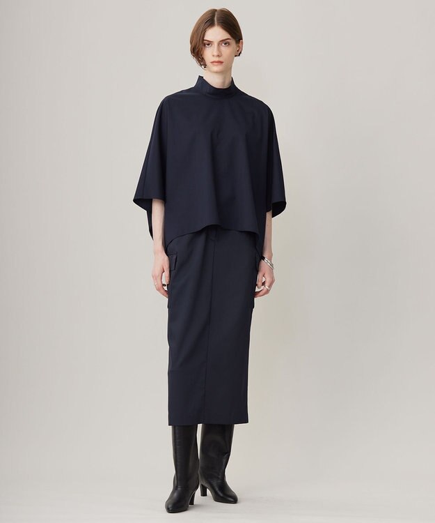 ICB 【洗える】Ｔ/Ｗブロード ハイネックブラウス ネイビー系