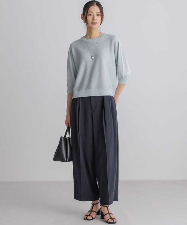 組曲 【前後着用可】ドルマンスリーブライトラメ ニット シルバーブルー系