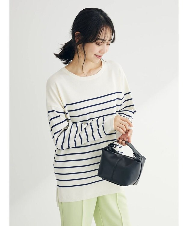 Green Parks ラメ入りボーダーニットプルオーバー Off White