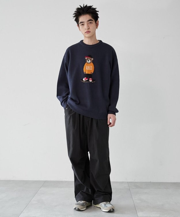 WEGO アニマルジャガードニットプルオーバー ネイビー