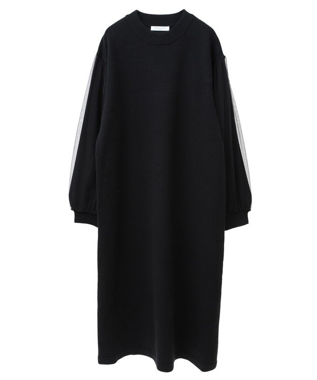 Green Parks 袖チュールニットワンピース Black