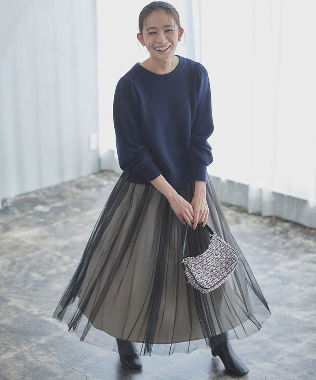 組曲 【8色展開・前後着用可】ウールカシミヤミックス パフスリーブ ニット ネイビー系