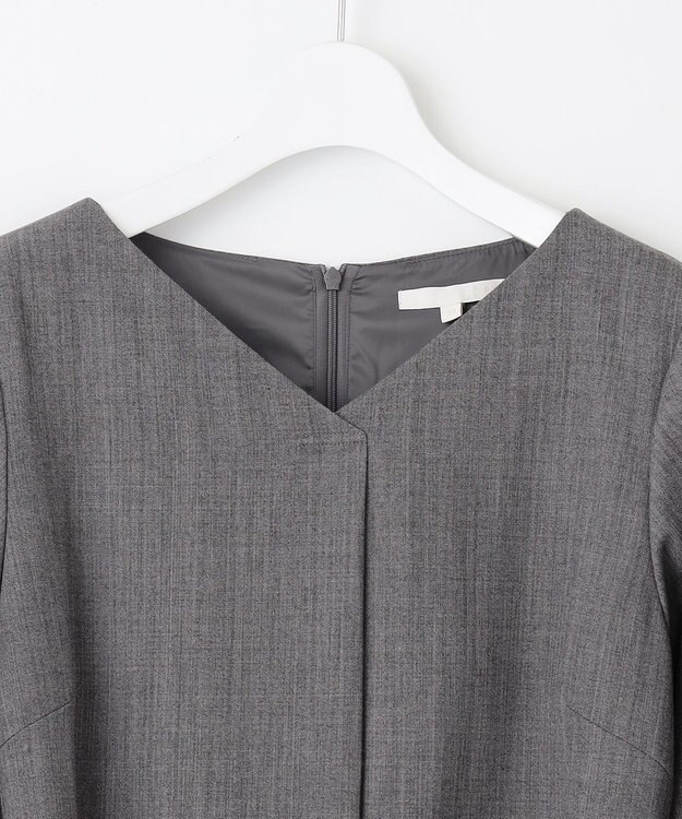 自由区 S 【洗える】ウールミックスストレッチツイル ワンピース ライトグレー系