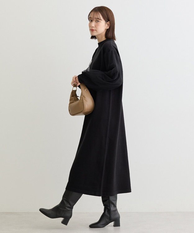 Green Parks 袖チュールニットワンピース Black