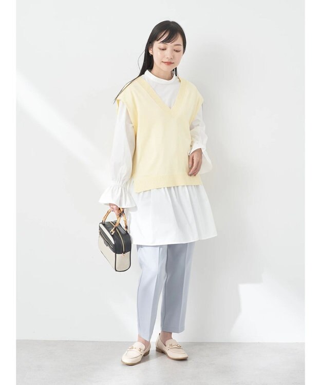 earth music&ecology ＳＥＴ２点Ｖネックベスト＋スタンドカラーチュニック Ivory