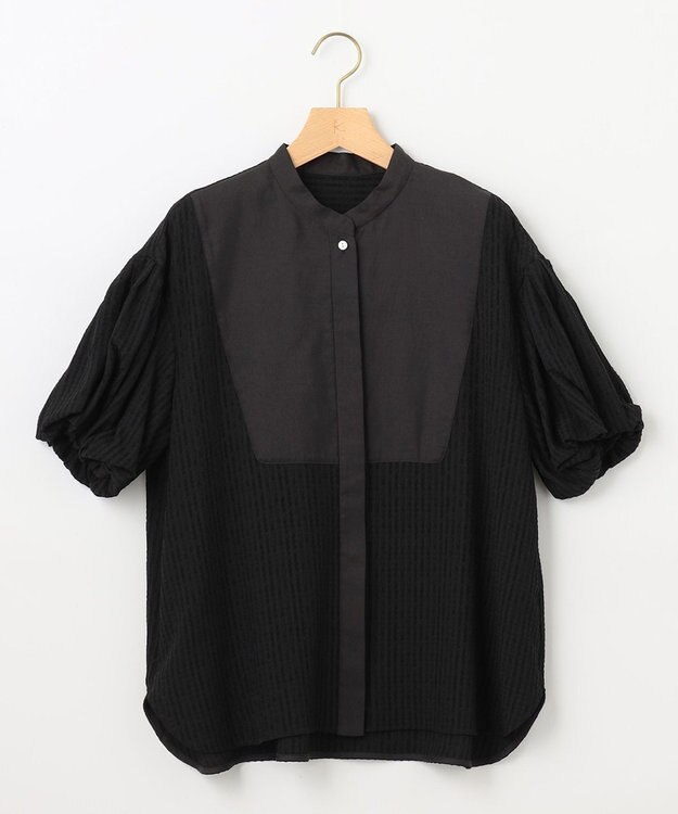 組曲 【WEB限定】ステッチストライプドビー ブラウス ブラック系