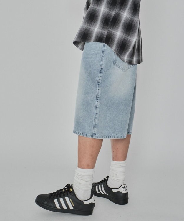 WEGO 【紐で調節可能】スーパーバギーデニムショーツ デニム淡色