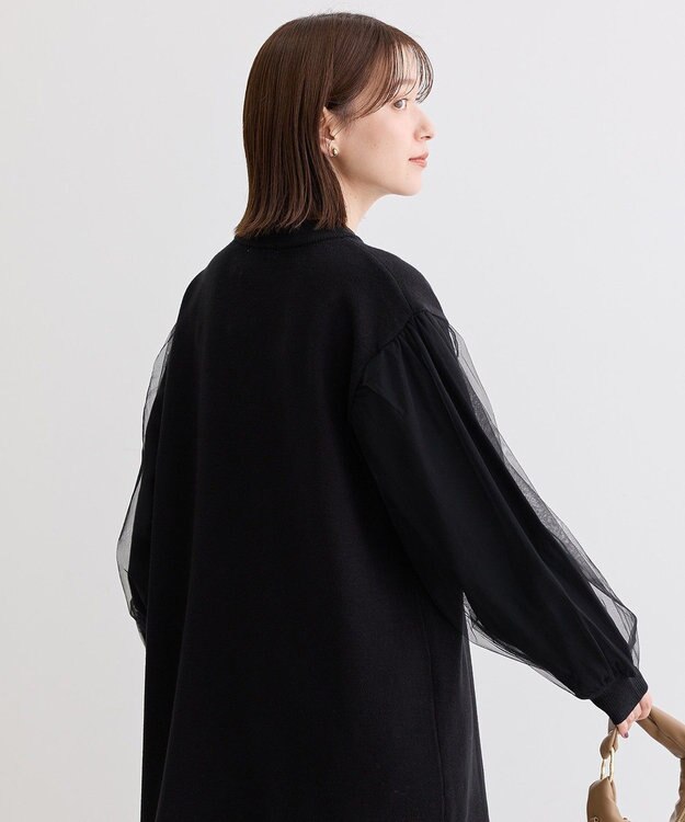 Green Parks 袖チュールニットワンピース Black