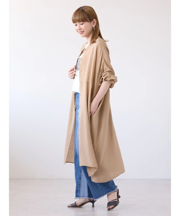 AMERICAN HOLIC 接触冷感バンドカラー切替シャツワンピース Camel