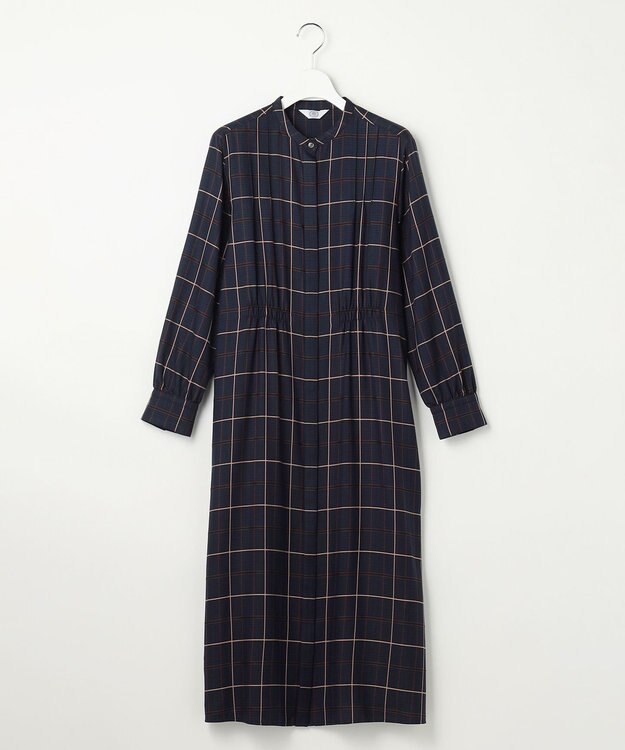 J.PRESS LADIES サイロチェック ストライプ ワンピース ネイビーチェック系