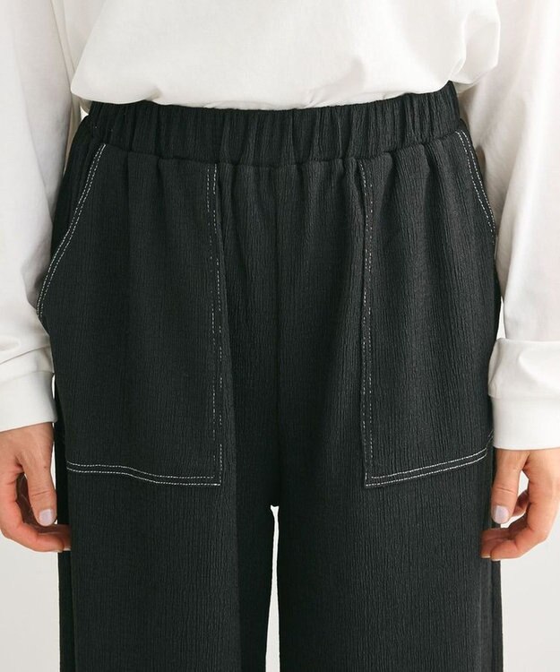 Green Parks 配色ステッチ楊柳イージーパンツ Black