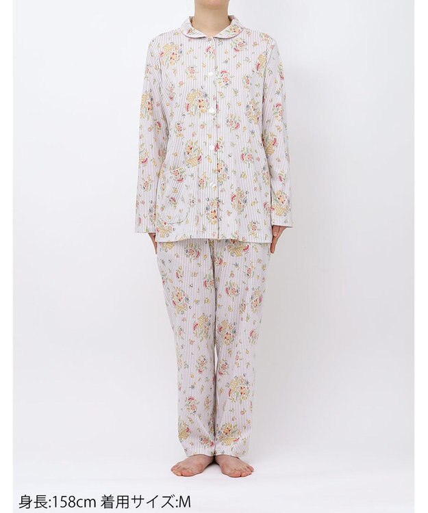 WACOAL パジャマ 長袖 長ズボン 綿100%(本体) スムース素材 ミントン レディース NDX561 /ワコール ホワイト