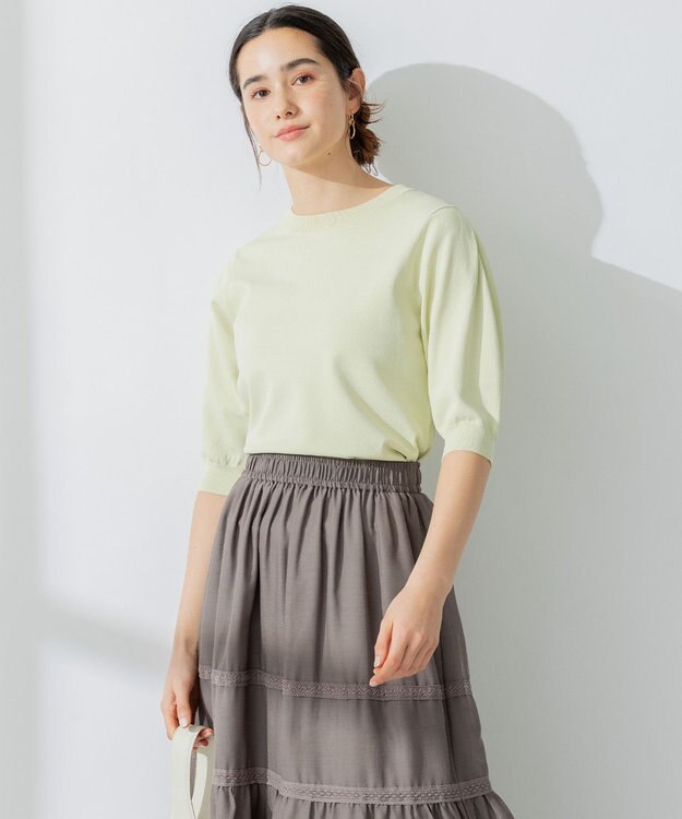 組曲 【アンサンブル対応】ブーケカラー6分袖ニット グリーン系