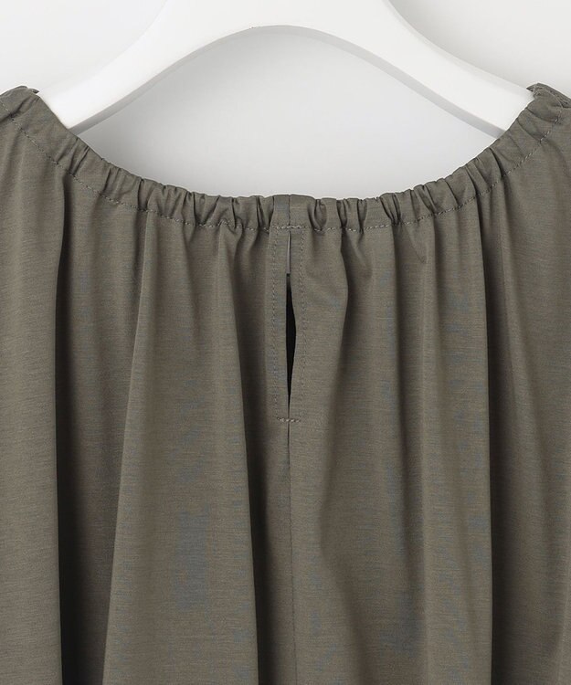 自由区 L 【洗える】ライトギャザーフレンチスリーブ ワンピース カーキ系