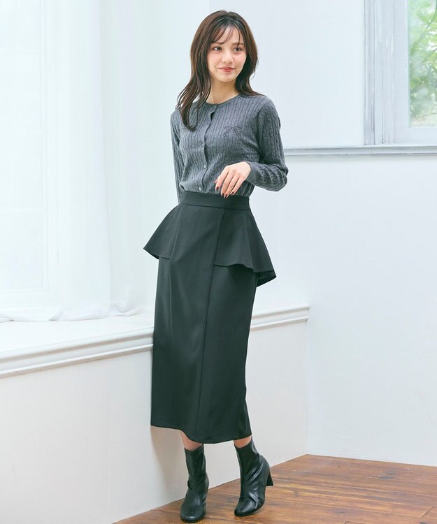 Feroux ケーブル編み×リボン刺繍 ニット カーディガン グレー系