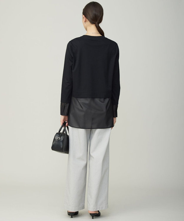 ICB L サテンラッセルコンビ カットソー ブラック系