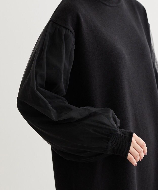 Green Parks 袖チュールニットワンピース Black