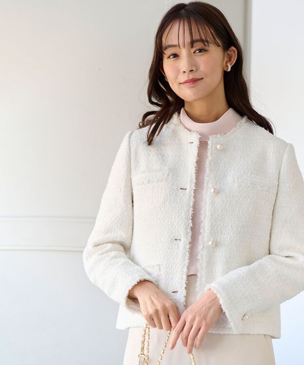 組曲 【KUMIKYOKU NAVY】ファンシーツイード 2WAYジャケット パールホワイト系