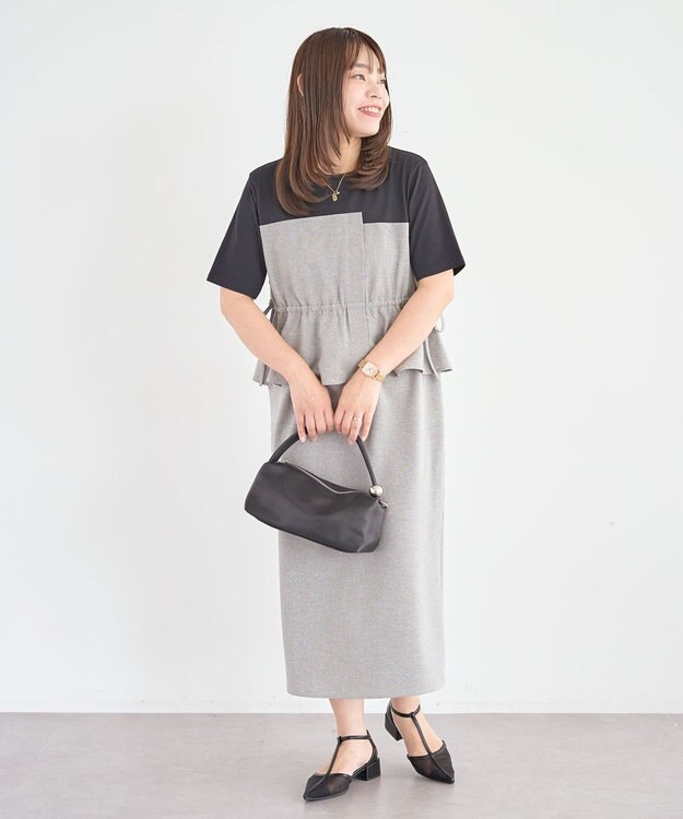 Green Parks 異素材ドッキングワンピース Gray Mixture