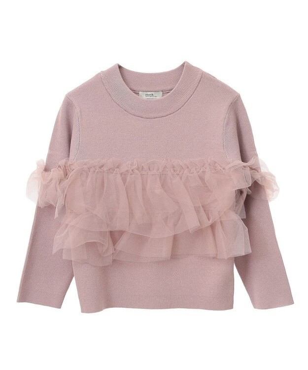 earth music&ecology 胸元チュールドッキングニットプルオーバー Pink