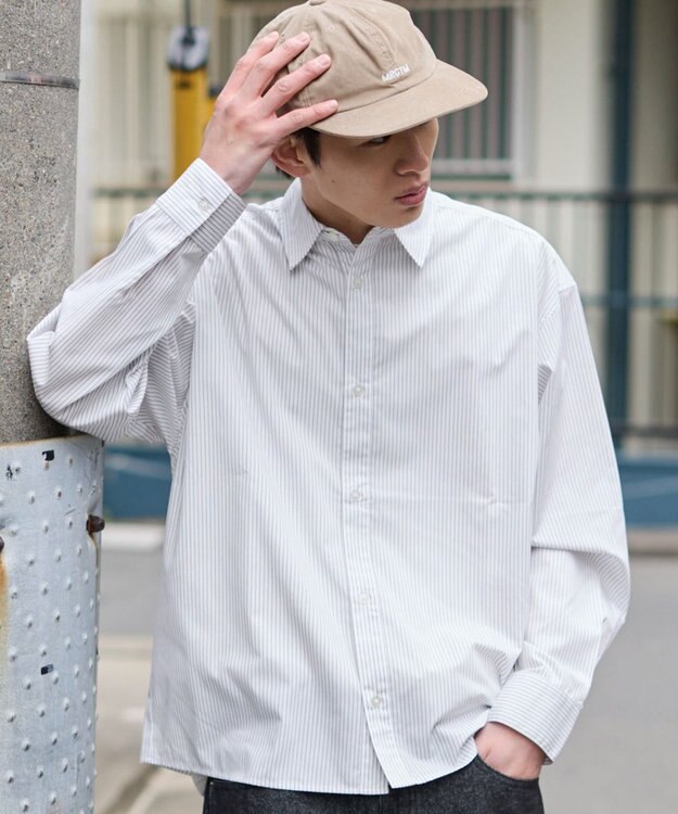 WEGO 【ユニセックス着用ITEM/MLサイズ展開】クロップドブロードシャツ ホワイトストライプ