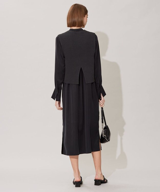 ICB 【洗える】 ルゼブフィブリルサテン シャツワンピース チャコール系