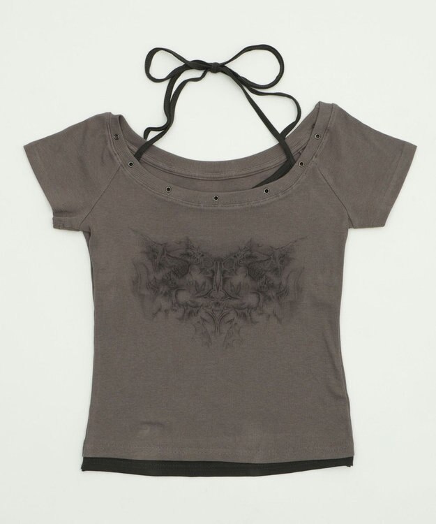 WEGO ハトメレイヤードグラフィックT ブラック中濃色